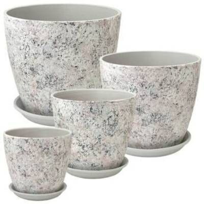 Горшок керамический Бутон Роспись яшма 730230, (4-й из набора), 21х21см, 5,4л, белый; Россия