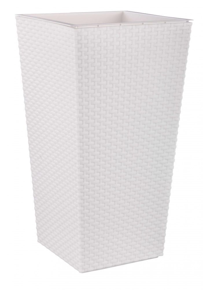 картинка Кашпо пластиковое напольное Ротанг, белое, 340х325х615мм, 27л Россия от магазина Флоранж