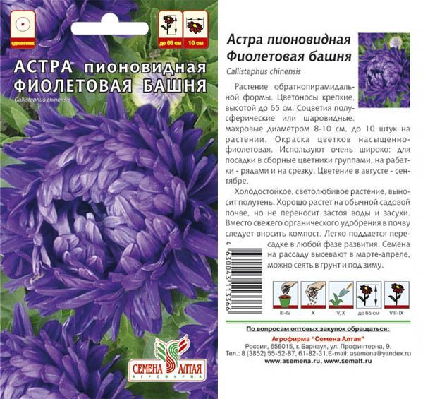 картинка Астра Фиолетовая Башня (цветной пакет) 0,2г; Семена Алтая от магазина Флоранж