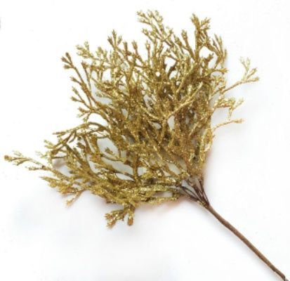Ветка Туи с глиттером на вставке, H20см, золотой