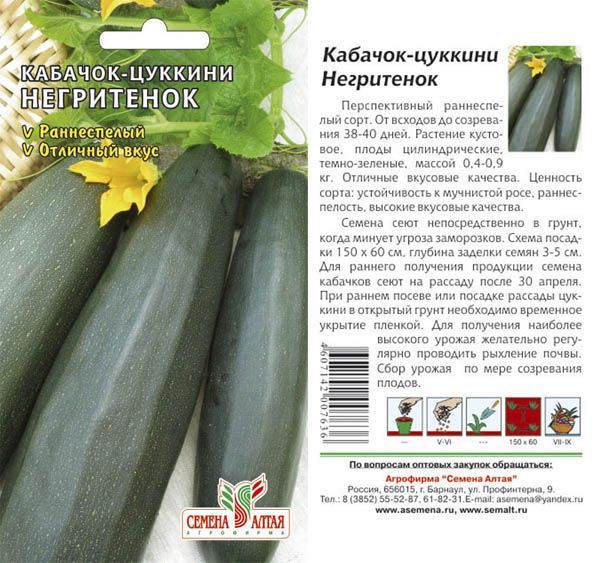 картинка Кабачок Негритенок-Цуккини (цветной пакет) 2г; Семена Алтая от магазина Флоранж