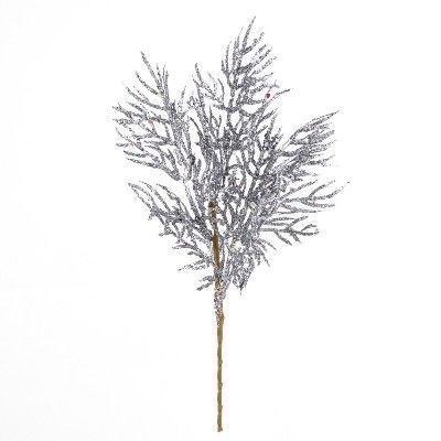Ветка Туи с глиттером, 27см, серебряный