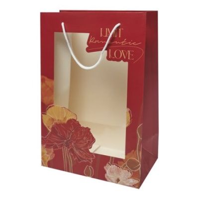картинка Сумка Люкс Флора с прозрачным окном 24x14x35 см, красный от магазина Флоранж