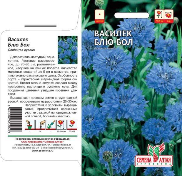 картинка Василек Блю Бол (цветной пакет) 0,5г; Семена Алтая от магазина Флоранж