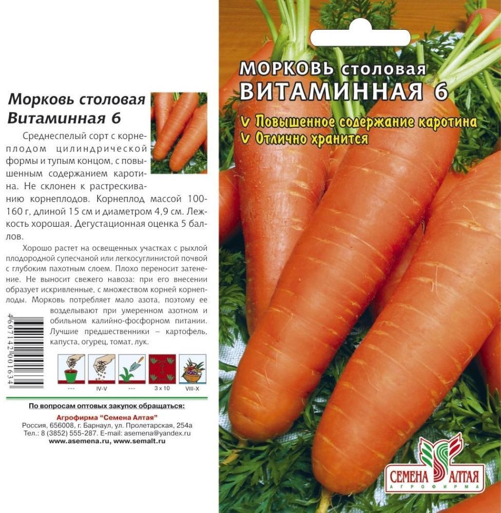картинка Морковь Витаминная 6 (цветной пакет) 2г; Семена Алтая от магазина Флоранж