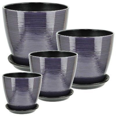 Горшок керамический Бутон Глянец 675111 (1-й из набора), 12х12см, 1л, фиолетовый; Россия