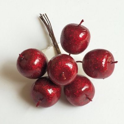 Набор яблок с глиттером на вставках 6шт., D2xL11см, красный