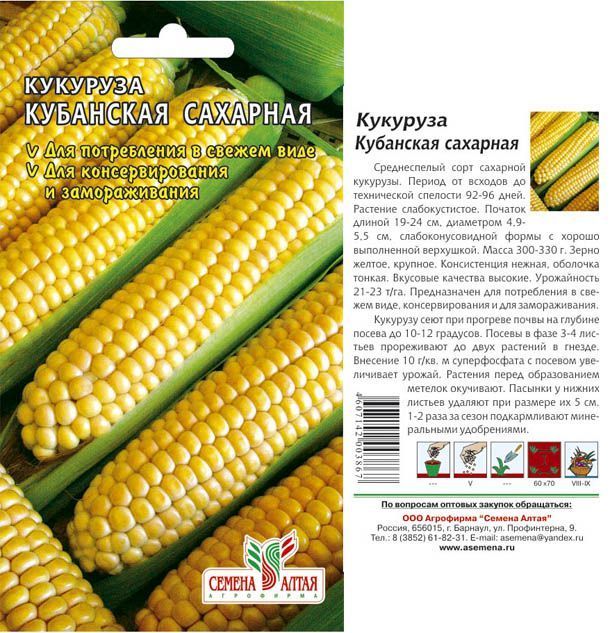 картинка Кукуруза Кубанский Сахарный 210 (цветной пакет) 5г; Семена Алтая от магазина Флоранж