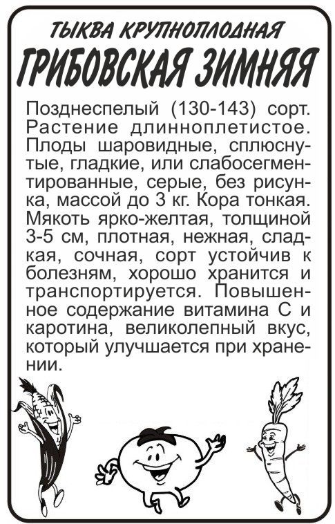картинка Тыква Грибовская Зимняя (белый пакет) 2г; Семена Алтая от магазина Флоранж