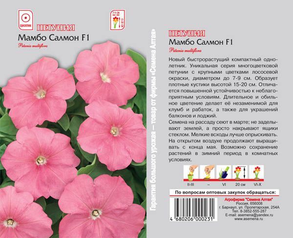 картинка Петуния Мамбо Салмон (цветной пакет) 10шт; Семена Алтая от магазина Флоранж