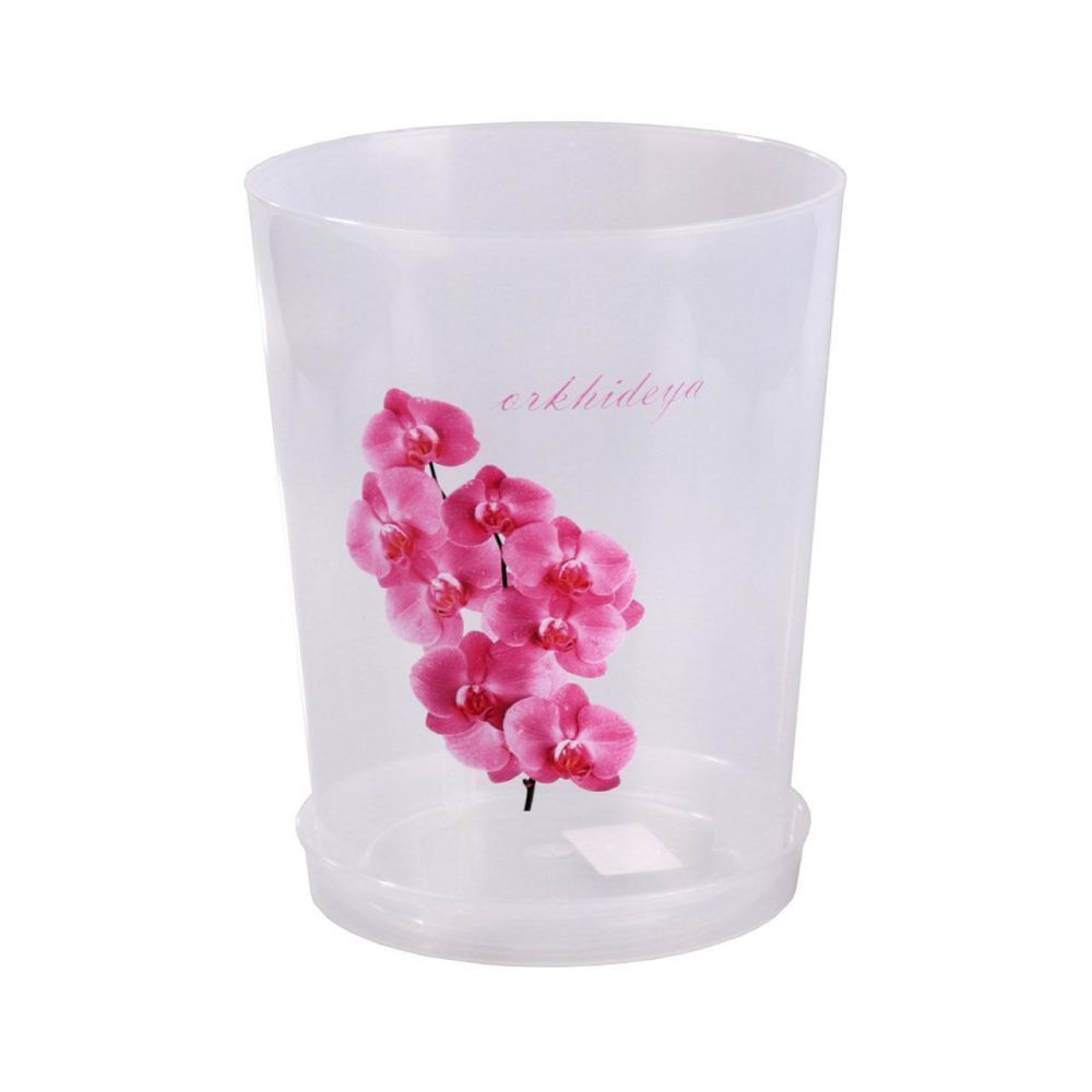 картинка Горшок пластиковый для орхидей, прозрачный с рисунком, 17х21,5см, 3,5л; Россия от магазина Флоранж