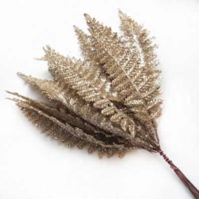 Набор листьев с глиттером 12шт., H19см, шампань