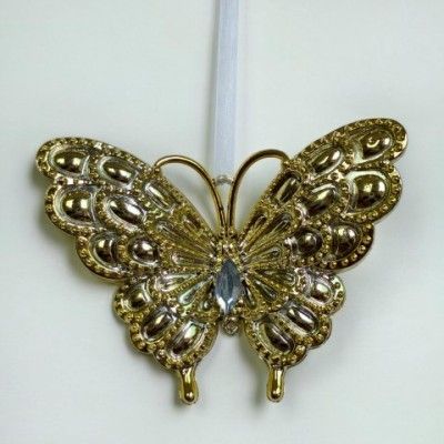 Украшение подвесное Бабочка (пластик), 9х11,5см, золотой