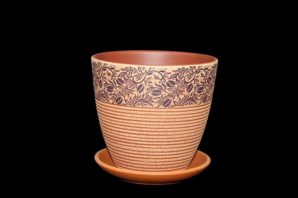 Горшок керамический Крокус кофе 523641 (2-й из набора), 14х13см, 1,3л; Корона