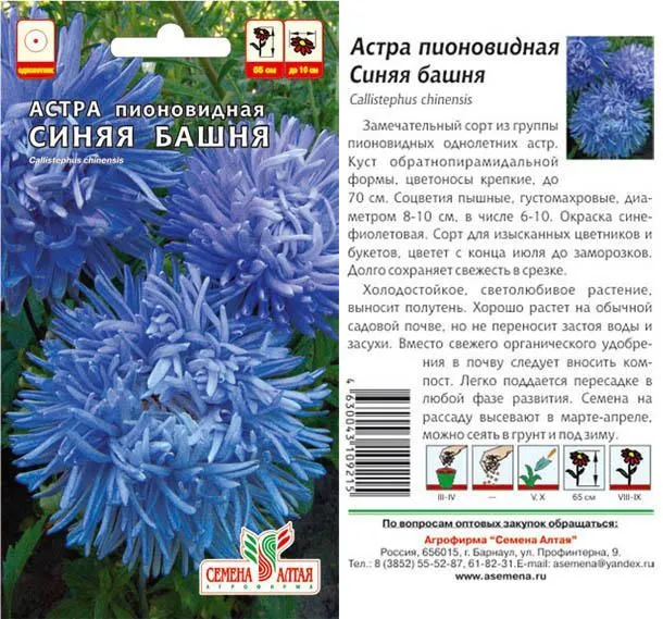 картинка Астра Синяя Башня (цветной пакет) 0,3г; Семена Алтая от магазина Флоранж