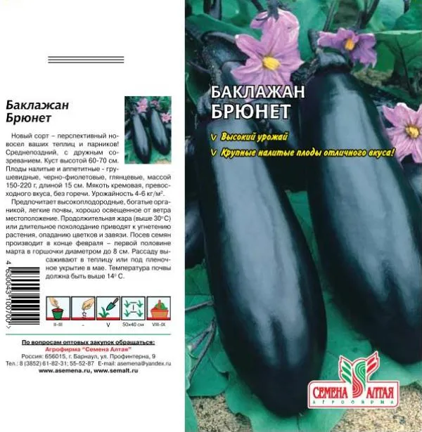 картинка Баклажан Брюнет (цветной пакет) 0,2г; Семена Алтая от магазина Флоранж